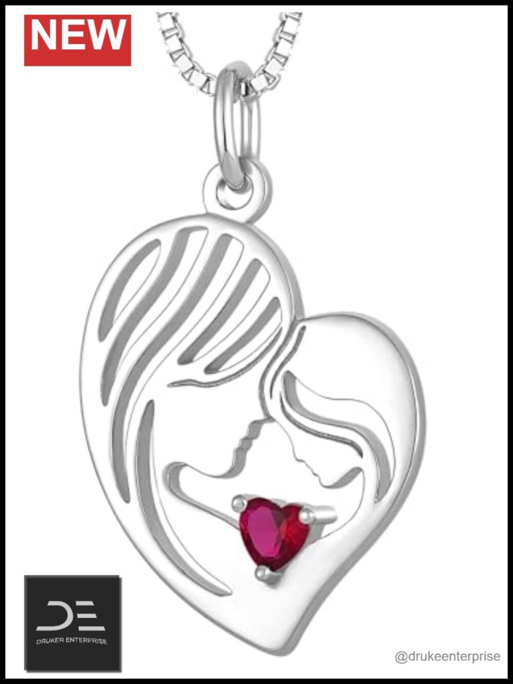 925 Sterling Silver Mother Heart Pendant Necklace Created Ruby 18"